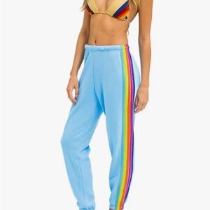 Aviator Nation Blue Sweatpants with Rainbow Accent